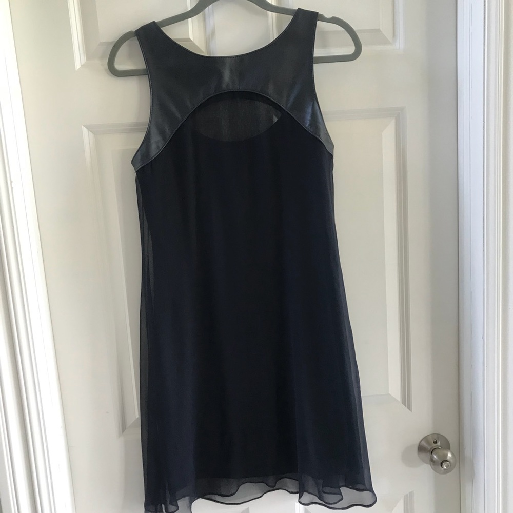 Bailey 44 navy Dress Sleeveless Leather Chiffon M - Picture 4 of 6